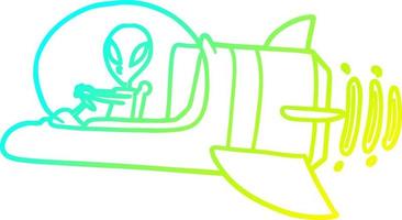 Kalte Gradientenlinie Zeichnung Cartoon Alien-Raumschiff vektor
