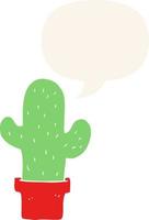 tecknad kaktus och pratbubbla i retrostil vektor