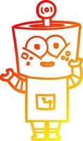 Warme Farbverlaufslinie zeichnet glücklichen Cartoon-Roboter, der hallo winkt vektor