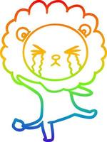 Regenbogengradientenlinie Zeichnung Cartoon weinender Löwe vektor