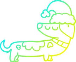 kall gradient linjeteckning tecknad hund bär julhatt vektor