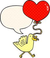 Cartoon-Vogel und Herzballon und Sprechblase im Comic-Stil vektor