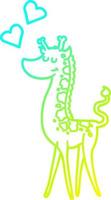 Kalte Gradientenlinie Zeichnung Cartoon-Giraffe mit Liebesherz vektor
