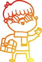 warme Gradientenlinie Zeichnung Cartoon Junge mit Brille mit Geschenk vektor