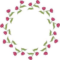 runder rahmen mit gemütlichen vertikal blühenden rosa tulpen auf weißem hintergrund. isolierter Blumenrahmen für Ihr Design. vektor