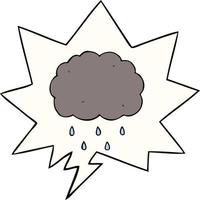 tecknad moln regnar och pratbubbla vektor