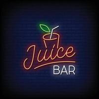 neonskylt juice bar med tegelvägg bakgrund vektor