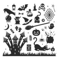 Sammlung traditioneller Halloween-Silhouette-Elemente auf weißem Hintergrund vektor