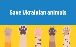 Ukrainische Tiere retten. Pfoten von Tieren auf dem Hintergrund der ukrainischen Flagge. Vektor-Illustration vektor