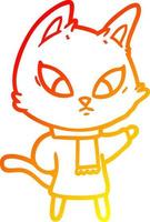 warme Gradientenlinie, die verwirrte Cartoon-Katze zeichnet vektor