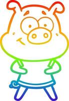 Regenbogen-Gradientenlinie, die glückliches Cartoon-Schwein zeichnet vektor
