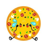 söt ledsen och gråtande pizza karaktär. vektor handritad tecknad kawaii karaktär illustration ikon. isolerad på vit bakgrund. pizza karaktär koncept