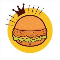 King of Crispy Chicken Burger Icon Logo Illustration mit Krone vektor