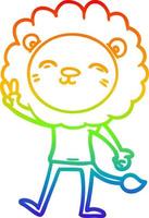 Regenbogen-Gradientenlinie Zeichnung Cartoon-Löwe, der Peace-Zeichen gibt vektor