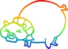 Regenbogen-Gradientenlinie Zeichnung Cartoon fettes Schwein vektor