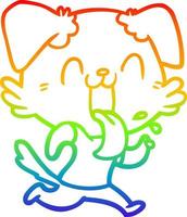 Regenbogen-Gradientenlinie Zeichnung Cartoon keuchender Hund läuft vektor