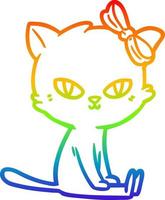 Regenbogen-Gradientenlinie zeichnet niedliche Cartoon-Katze vektor