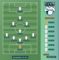 fotboll lineups, fotbollsspelare 5-4-1 formation schema på en fotbollsplan illustration. vektor