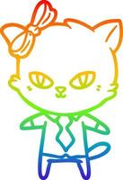 Regenbogen-Gradientenlinie, die niedlichen Cartoon-Katzenchef zeichnet vektor