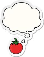Cartoon Tomate und Gedankenblase als bedruckter Aufkleber vektor
