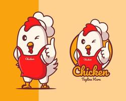 kyckling med kock outfit logotyp koncept vektor