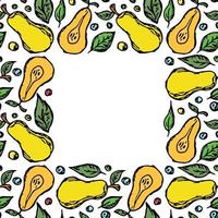 Birnenrahmen. farbiger Birnenhintergrund mit Platz für Text. Doodle-Vektor-Illustration mit Früchten vektor