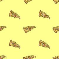 sömlösa pizza mönster. färgad pizzabakgrund. doodle vektor pizza illustration