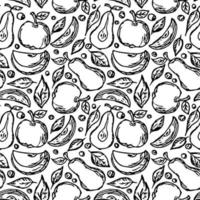 Nahtloses Fruchtmuster. Apfel- und Birnenhintergrund. Doodle-Vektor-Illustration mit Früchten vektor