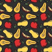 Nahtloses Fruchtmuster. farbiger Apfel- und Birnenhintergrund. Doodle-Vektor-Illustration mit Früchten vektor