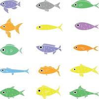Reihe von Cartoon-Fischen. moderne plattfische, isolierte fische. Fisch im flachen Design. Vektorillustration, Fische. Fischsammlung. vektor
