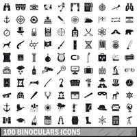 100 Fernglas-Icons gesetzt, einfacher Stil vektor