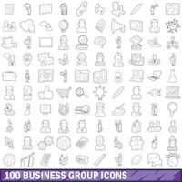 100 affärsgrupp ikoner set, konturstil vektor