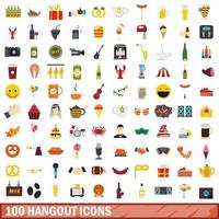 100 Hangout-Icons gesetzt, flacher Stil vektor