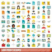 100 Post-Icons gesetzt, flacher Stil vektor