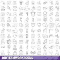 100 Teamwork-Icons gesetzt, Umrissstil vektor