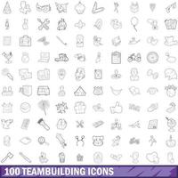 100 Teambuilding-Icons gesetzt, Umrissstil vektor