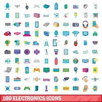 100 Elektronik-Icons gesetzt, Cartoon-Stil vektor