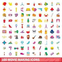 100 Filme machen Icons Set, Cartoon-Stil vektor