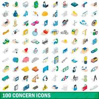 100 Anliegen Symbole gesetzt, isometrischer 3D-Stil vektor