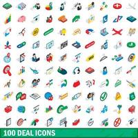 100 deal ikoner set, isometrisk 3d-stil vektor