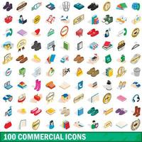 100 kommerzielle Symbole gesetzt, isometrischer 3D-Stil vektor