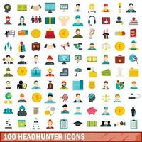 100 Headhunter-Icons gesetzt, flacher Stil vektor