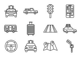 Symbole für Straßenautofahrten, Umrissstil vektor