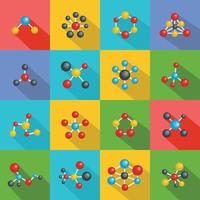 molekylär struktur kemiska ikoner set, platt stil vektor