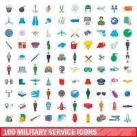 100 Symbole für den Militärdienst im Cartoon-Stil vektor