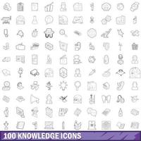 100 Wissenssymbole gesetzt, Umrissstil vektor