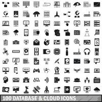 100 Datenbank- und Cloud-Icons gesetzt, einfacher Stil
