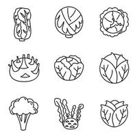 jordbruk kål ikoner set, konturstil vektor
