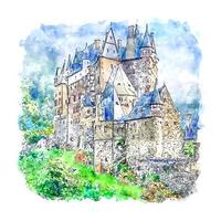 burg eltz deutschland aquarell skizze handgezeichnete illustration vektor