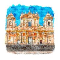 cattedrale di noto italien aquarellskizze handgezeichnete illustration vektor